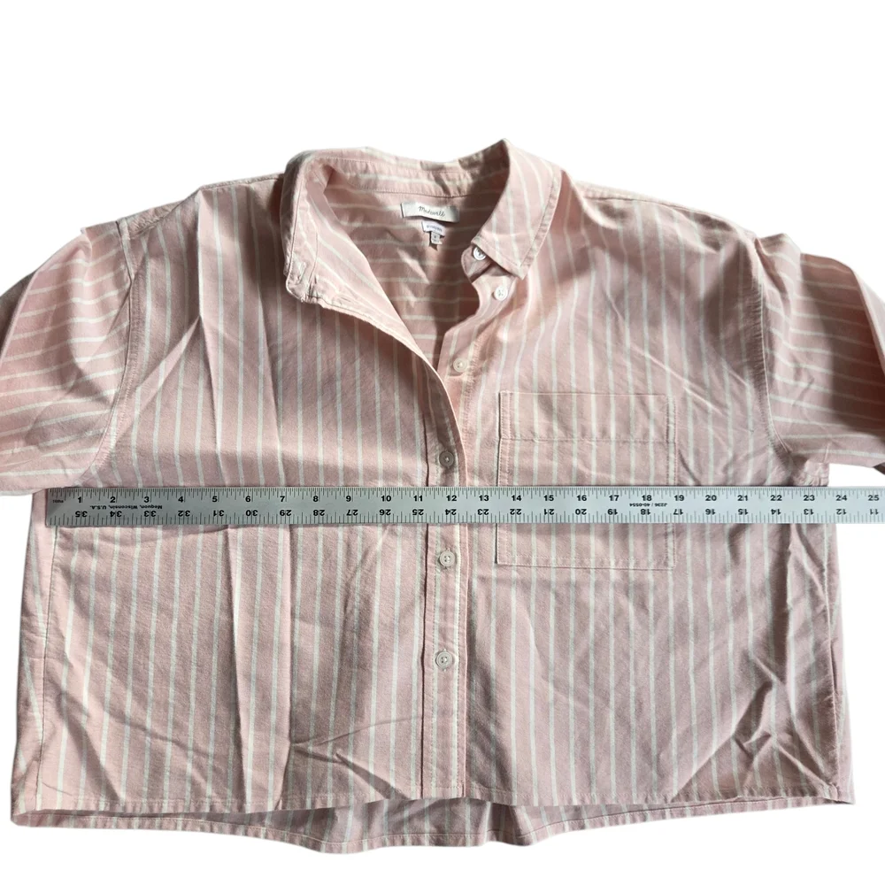 Madewell Signature Oxford Pink Striped Cropped Button-Up Shirt Medium - Picture 4 of 8
